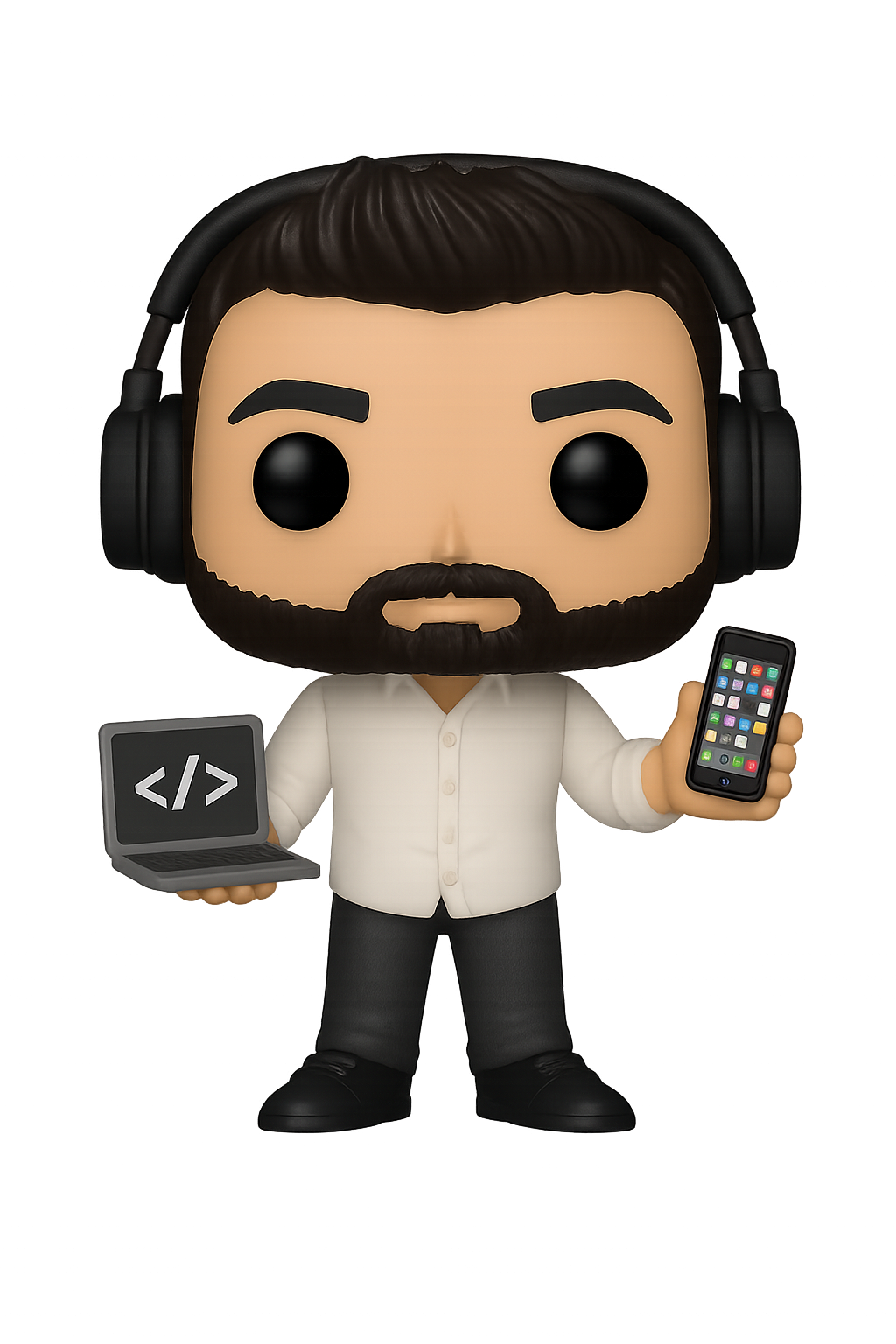 Ilustración Funko de Adrián programando